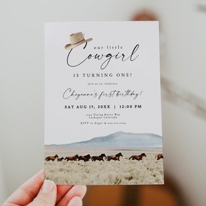 CHEYENNE Cowgirl First Birthday Invitation Template, Cowgirl Birthday Invite, Horse Birthday Invitation, Ranch Birthday Invitation, Farm DIY
