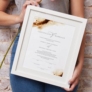 JAYLA Terrakotta Heiratsurkunde Vorlage, Gebrannte Orange Heiratsurkunde Printable, Aquarell Heiratsurkunde Andenken Rust