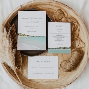 KEY WEST Wedding Invitation Template Suite, Watercolor Beach Coastline Destination Wedding Invite Printable, Palm Tropical Ocean Florida DIY