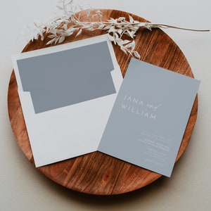 Forro de envelope azul-poeira KENNEDY para impressão, forro de envelope de casamento azul-celeste, forro de envelope de casamento minimalista, forro de envelope elegante faça você mesmo