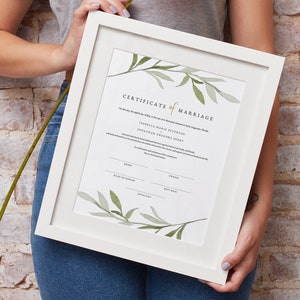 ESME Greenery Heiratsurkunde Vorlage, Greenery & Gold Hochzeitszertifikat, Moderne Boho Handfasting Urkunde, Bearbeitbares Templett