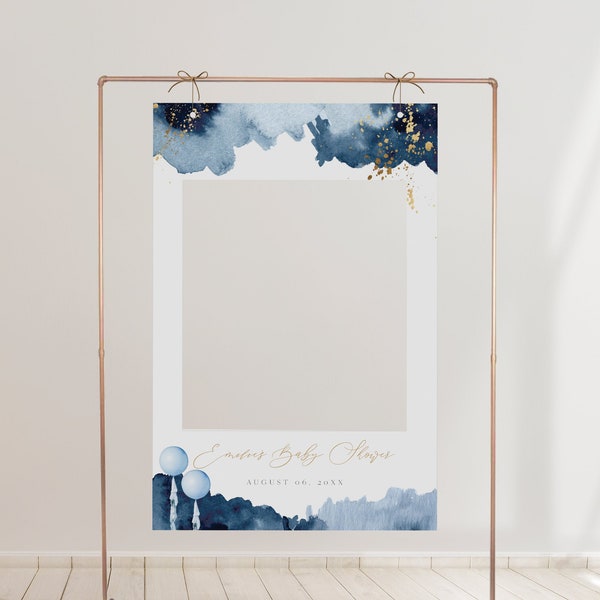 STELLA Photo Prop Frame Template, Blue Watercolor Baby Shower Photo Frame Prop Printable, Photo Booth Frame Prop Instant Boy