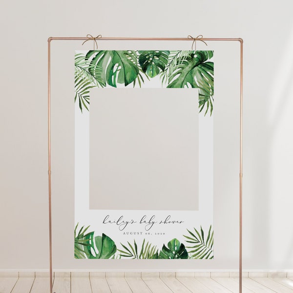 Tropical Photo Prop Frame Template, Beach Baby Shower Photo Frame Prop Printable, Photo Booth Frame Prop Instant Download Ocean Palms CORA