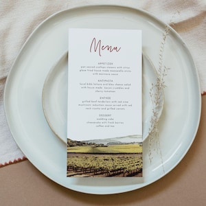 DEMI Napa Valley Wedding Menu Template Templett, Menu matrimonio stampabile, Menu matrimonio Wine Country, Menu matrimonio stampabile Winery Vineyard