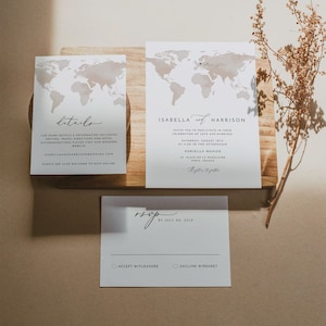 Map Wedding Invitation Template Suite, Destination Wedding Invitation Set, Printable Wedding Invitation Watercolor Map, Instant CARMEN