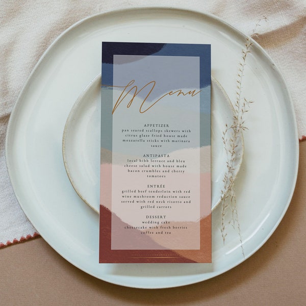 OPHELIA Southwestern Wedding Menu Template, Terracotta Wedding Menu Cards, Desert Wedding Menu, Bohemian Wedding Menu , Shower Menu Stucco