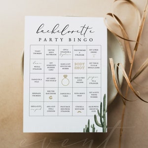 Juego de bingo para despedida de soltera ELEANOR para imprimir, juegos de despedida de soltera con cactus, juegos de barra de despedida de soltera Final Fiesta, tarjeta de bingo boho de desierto instantánea para hacer tú mismo