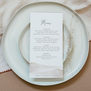 AMELIA | Modèle de Menu de mariage dans le désert, Menu de mariage sur la plage, Menu de mariage imprimable, modèle de Menu de mariage, modèle de carte de menu, instantané