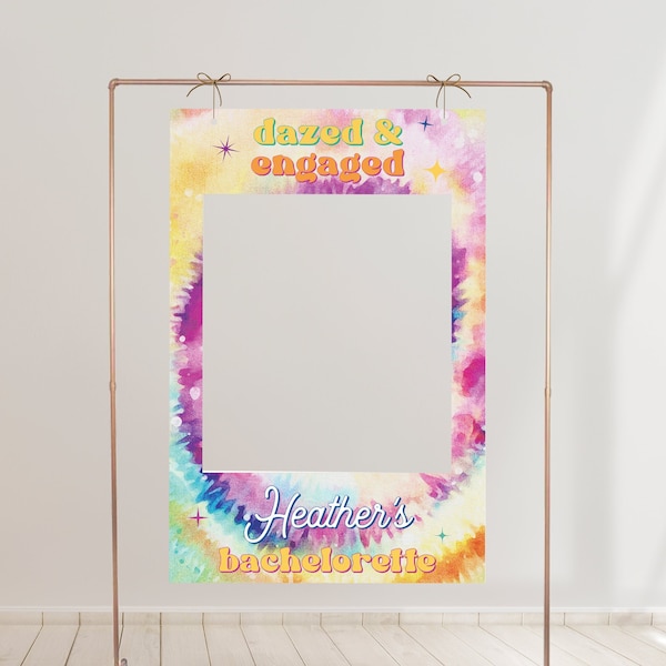 LORI Bachelorette Photo Booth Frame, Tie Dye Bachelorette Frame Prop, Retro Bachelorette Photo Booth Prop. Instant DIY Groovy Hippie 70's