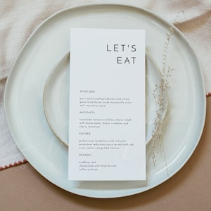 Modern Minimalist Wedding Menu Template, Simple Table Menu Printable, Clean Industrial Contemporary Let&#39;s Eat Shower Menu Instant KENNEDY