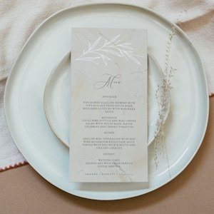 Rustiek trouwmenu ODETTE, botanisch menusjabloon, taupe menukaarten, botanisch trouwmenu, bohomenu, bohomenu, aardetinten woestijn