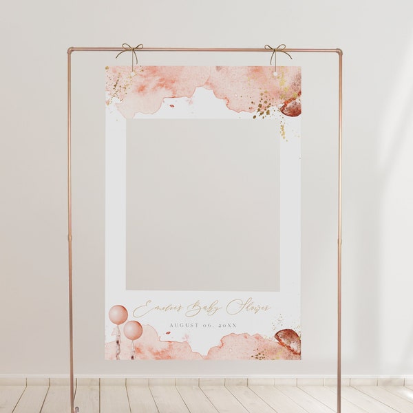 STELLA Photo Prop Frame Template, Blush Watercolor Baby Shower Photo Frame Prop Printable, Photo Booth Frame Prop Instant Girl Pink and Gold