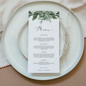LANA Greenery Wedding Menu Template, Wedding Menu Template Download, Wedding Menu Printable, Wedding Menu Templett, Menu Card Template