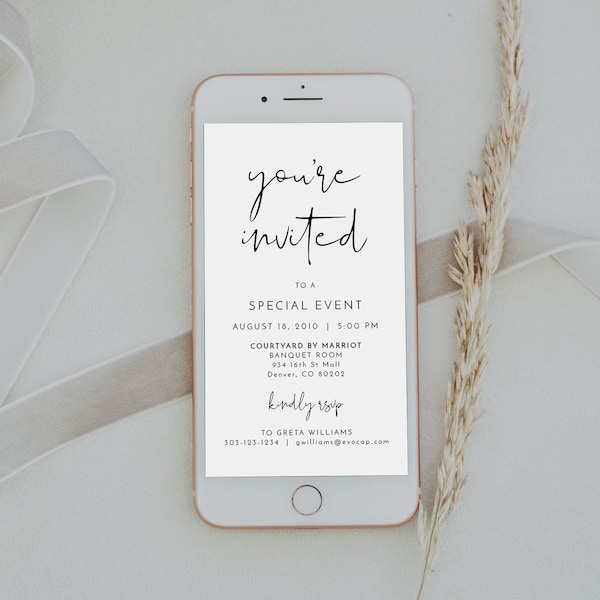 ADELLA Minimalist You're Invited Text Message Invitation Template, Minimalist You're Invited Evite Instant Download, Business Invitation