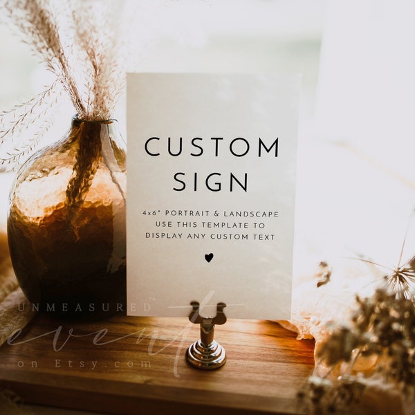 Minimalist Custom 4x6" Sign Template, DIY Editable Wedding Table Signs, Modern Minimalist Custom Wording Signs, Simple Shower Signs KENNEDY