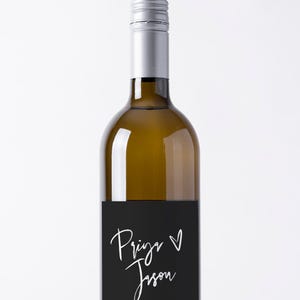 Etykieta na wino do druku, naklejka na wino, szablon etykiety na wino, etykiety na butelki wina na wesele, czarno-białe nowoczesne wesele w stylu industrialnym - PRIYA