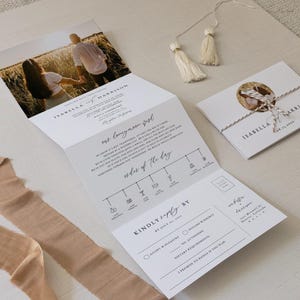 Concertina Wedding Invitation Template, Modern Accordion Wedding Invitation, Minimalist Folded Invite, All In One Trifold DIY Simple - MARAH