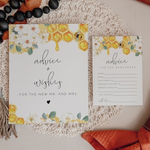 ROMY Biene Ratschläge für die Braut und Bräutigam Kartenvorlage, Hochzeitsempfehlungskarten, Honig Brautdusche Ratschläge Karten und Schild, rustikale gute Wünsche