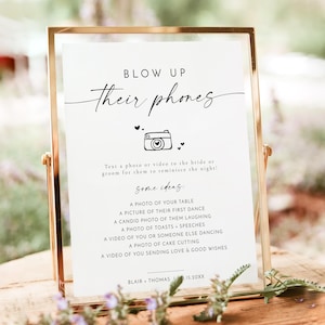 Blow Up Their Phone Sign, Modern Wedding Photo Hunt Game, Minimalist Wedding Take Action Sign, I Spy Wedding Game, Photo Share Wedding BLAIR