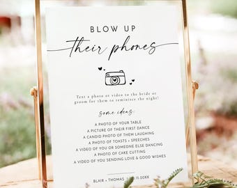 Blow Up Their Phone Sign, Modern Wedding Photo Hunt Game, Minimalist Wedding Take Action Sign, I Spy Wedding Game, Photo Share Wedding BLAIR