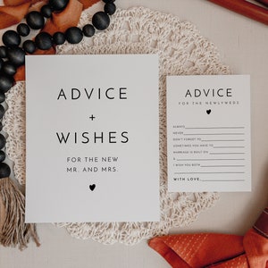 KENNEDY Minimalist Rat für Braut und Bräutigam Kartenvorlage, Ratschlagskarten Hochzeit, Brautparty Ratschlagskarten und Schild, Well Wishes Schild