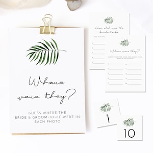 Cate - Modern Palm Bridal Shower Where Were They & How Old Were They Game Templates, Tropical Bridal Shower Games, Beach Bridal Shower Games