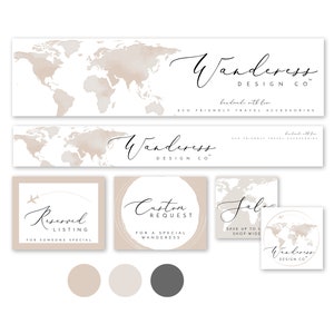 Modèles de kit de marque Etsy carte aquarelle, ensemble de bannières de boutique Etsy sur le thème voyage, modèles de bannière de marque de site Web, site Web Shopify CARMEN