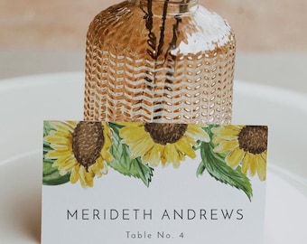 Tarjetas de lugar para bodas, tarjetas de lugar con girasoles, tarjetas de lugar rústicas para bodas, bodas campestres, tarjetas para nombres de mesas, tarjetas para acompañantes de invitados DIY - EMMA