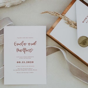 Boho Wedding Invitation Template, Typography Wedding Invitation Printable, Rust Wedding Invitation, Bohemian Wedding Invite Minimalist RAVEN