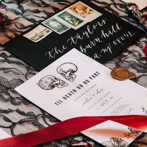Til Death Wedding Invitation Template, Skeleton Wedding Invitation Printable, Skull Wedding Gothic Black Vintage Floral Evite DIY - NOVA