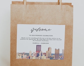 PITTSBURGH Skyline Welcome Bag Label Template, Pittsburgh Wedding Welcome Bag Stickers, Wedding Welcome Bag Note, Destination Travel City