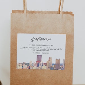 PITTSBURGH Skyline Welcome Bag Label Template, Pittsburgh Wedding Welcome Bag Stickers, Wedding Welcome Bag Note, Destination Travel City