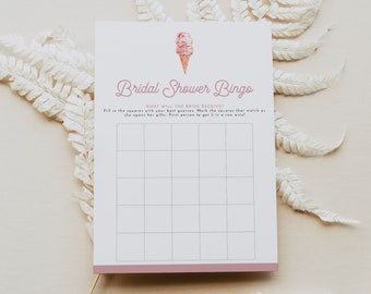 CLARA ijs bruids douche bingo afdrukbare, retro vrijgezellenfeest spellen, opgeschept vrijgezellenfeest spel blush roze woestijnbrunch douche DIY