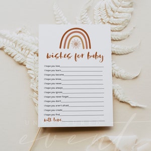 TINLEY Wünsche für Baby Vorlage, Boho Regenbogen Babyparty Spiele druckbar, Baby Voraussagen, Terrakotta Baby wünscht Karte, Gebete für Baby