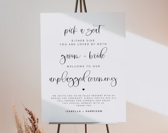 Simple Pick a Seat Sign Template, Unplugged Ceremony Sign Printable Download, Wedding Unplugged Sign, Modern Minimalist Wedding Sign JOLIE