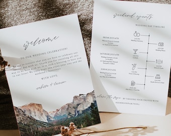 YOSEMITE Wedding Welcome Letter Template, Yosemite National Park Skyline Wedding Timeline Printable, Destination Wedding Schedule of Events