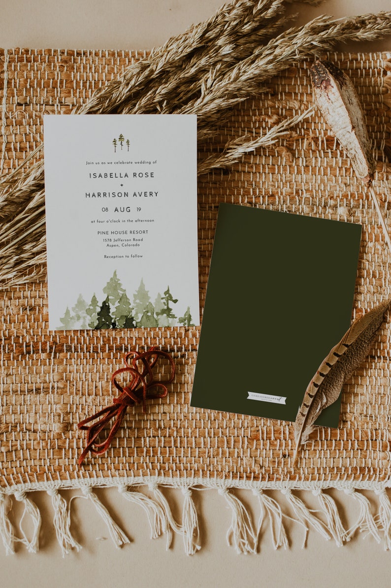 JENNA Pine Wedding Invitation Template Suite, Pine Wedding Invite, Forest Wedding Invite, Mountain Wedding Set, Bohemian Wedding Invites image 4