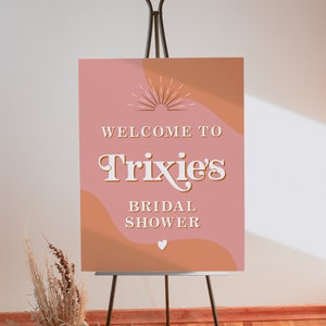 Bridal Shower Welcome Sign Template, Retro Bridal Shower Welcome Sign, 70's Themed Pink and Orange Bridal Shower Welcome Poster DIY TRIXIE