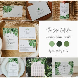 Large Wedding Bundle, Tropical Wedding Invite, Wedding Invitation Kit, Printable Wedding, Palm Leaf Wedding, Beach Wedding Instant CORA