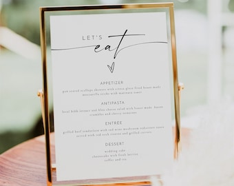 BLAIR Minimalist Dinner Menu Template, Wedding Food Menu Sign Printable, Bohemian Let's Eat Menu, Modern Dinner Menu Instant Download DIY
