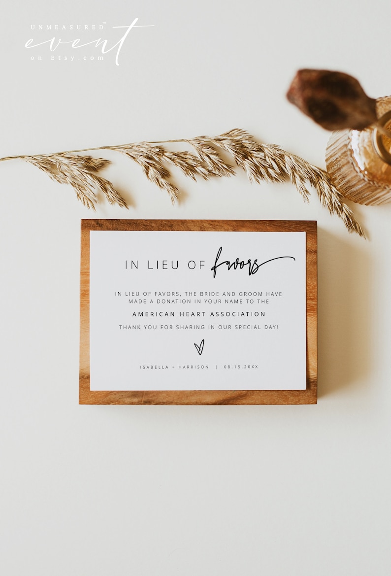 MARLO Modern Bohemian In Lieu of Favors Wedding Charity Donation Card Template