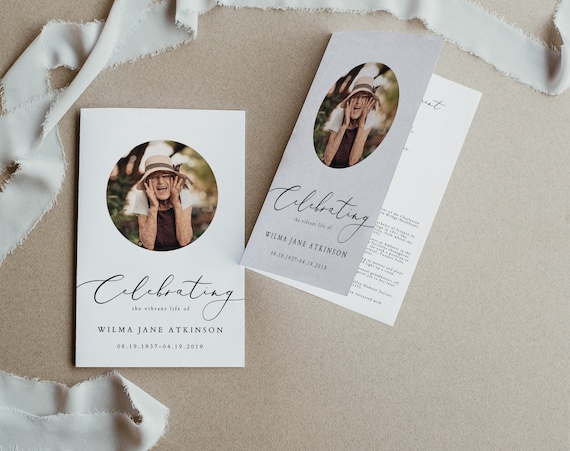 EVELYN Minimalist Funeral Program Template, Elegant Funeral Program Template for Men or Women, Script Foldable Funeral Program