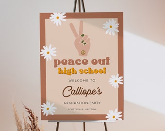 STEVIE Retro Daisy Peace Out High School Graduation Welcome Sign Template