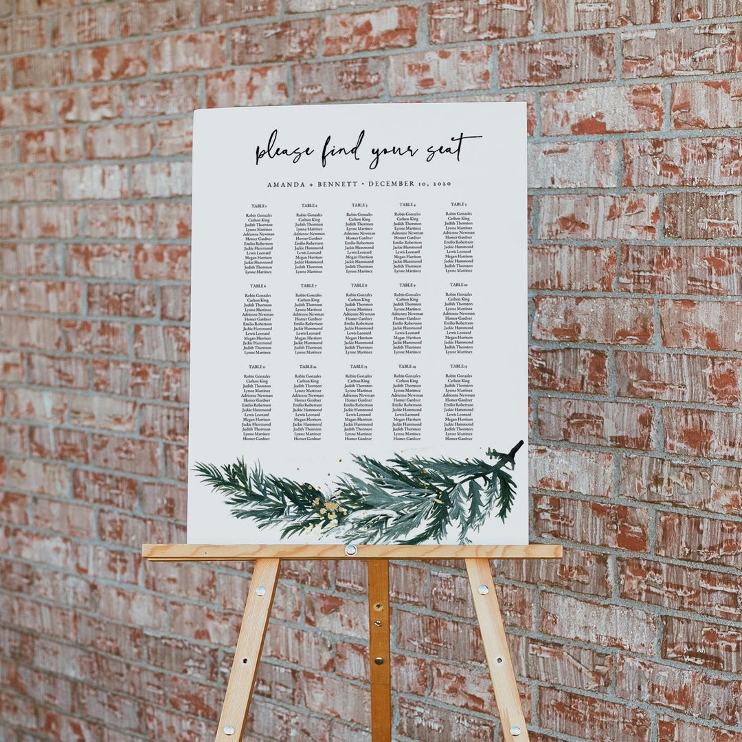 Pine Wedding Seating Chart Template, Pine Tree Seating Chart, Winter ...