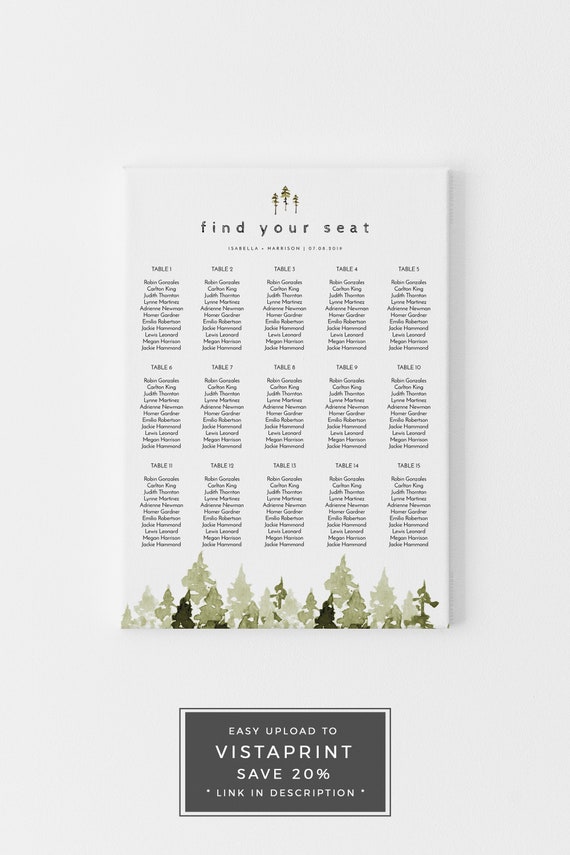 Table Plan Printable Template 019 Printable Forest Wedding Seating Chart Poster Template Pine Seating Chart Template Invitations Announcements Paper Party Supplies