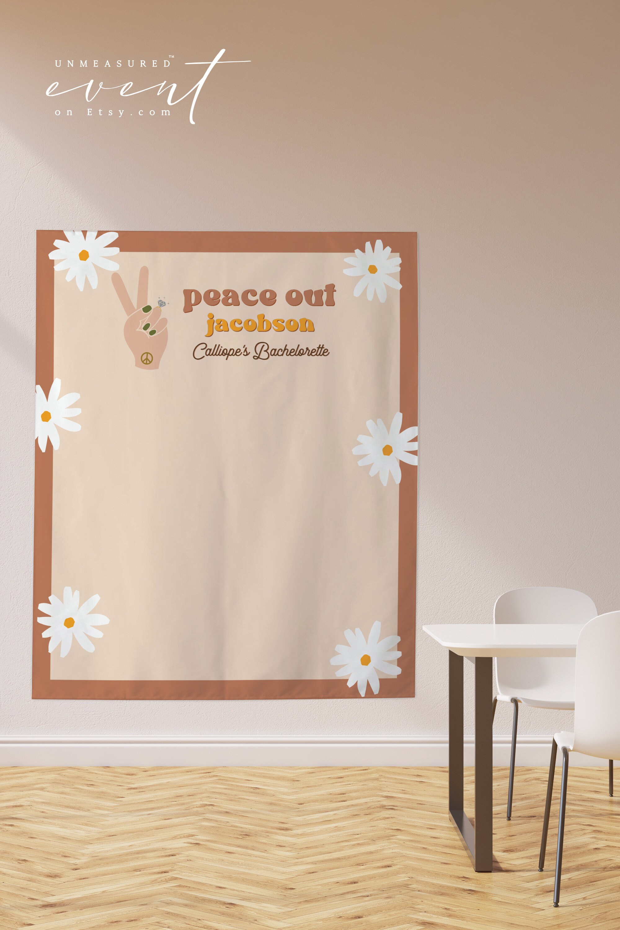 STEVIE Retro Bachelorette Welcome Banner Daisy Bachelorette Photo Backdrop Editable Colors Girls Weekend Tapestry Groovy 70s