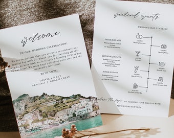 AMALFI COAST Wedding Welcome Letter Template, Wedding Timeline Template, Printable Wedding Order of Service, Wedding Day Italian Inspired