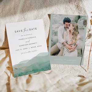 LINDEN Save the Date Template, Sage Save the Date, Teal Watercolor Save the Date, Photo Save the Date, Tropical Save the Date Beach Instant