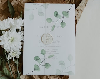 MAE Green Eucalyptus Vellum Wrap Template, Greenery Vellum Jacket Printable, Instant Download Vellum Fold Template, Bohemian Vellum Wrap DIY