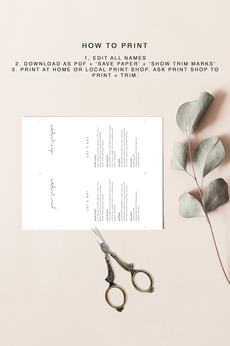 ADELLA Minimal Wedding Menu With Guest Name Template Modern - Etsy